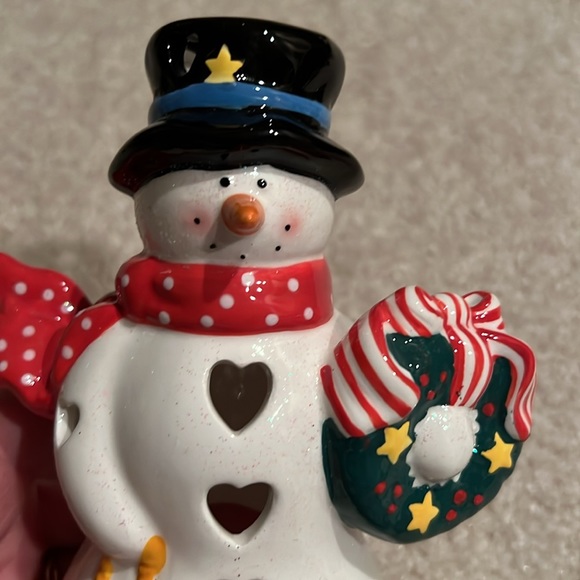 Bundle Hallmark Snowman Tealight burner & Red Glitter shelf standing sign EC - Picture 7 of 9